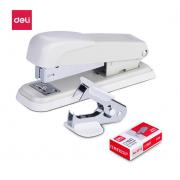 得力(deli)钢制耐用办公订书机套装(订书机+起钉器+订书钉) 适配12#钉 颜色随机